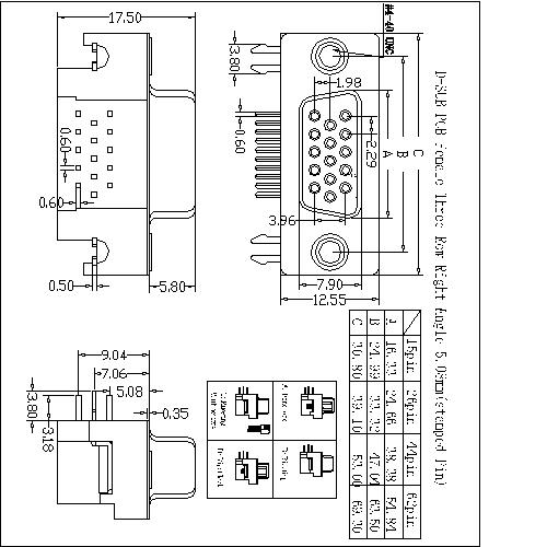 HDR02-FXXXXX D-SUB PCB Female Three Row Right HDR02-FXXXXX D-SUB PCB Female Three Row Right
