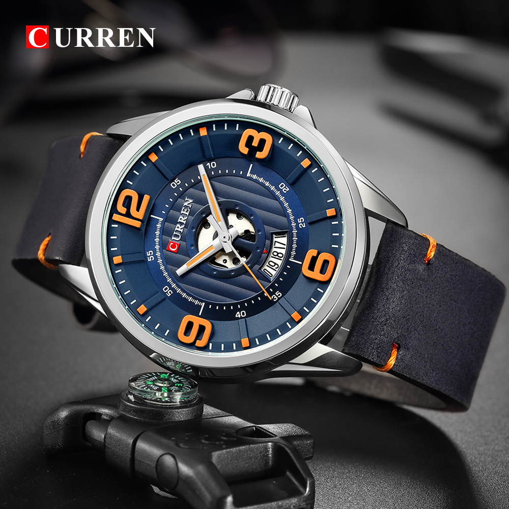 Curren 8305 New Men Watch Quartz Wristwatches Analog Army Military Watches Leather Waterproof Relogio Masculino