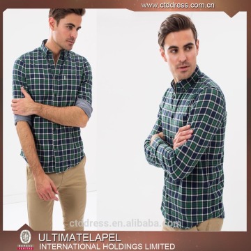 2015 wholesale 100% cotton grey plaid round bottom casual shirt man