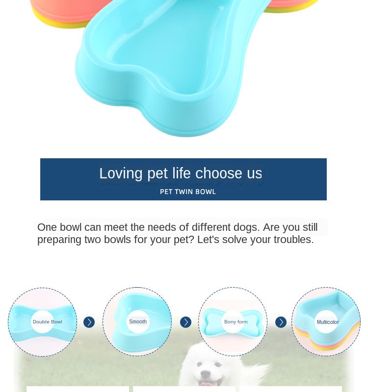 Pet Double Bowl Dog Bowl High Quality Plastic   Bone Shape Dog Double Two-in-one Pet Food Bowl