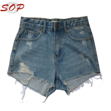 Comfortable Ladies ripped short jeans pants tassels short jeans
