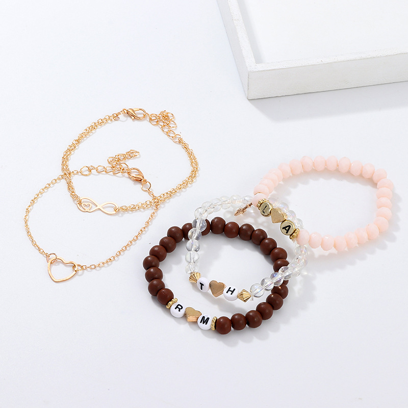 yiwu nimai plastic beads jewelry sets women infinite love heart charm ankle bracelet letter bracelets