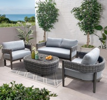 Patio Deep Seating Teak PE Wicker Outdoor Sofa