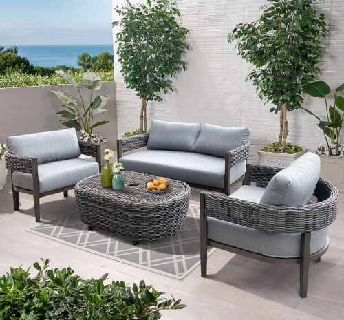 Patio Deep zitplaatsen TEAK PE Wicker Outdoor Sofa