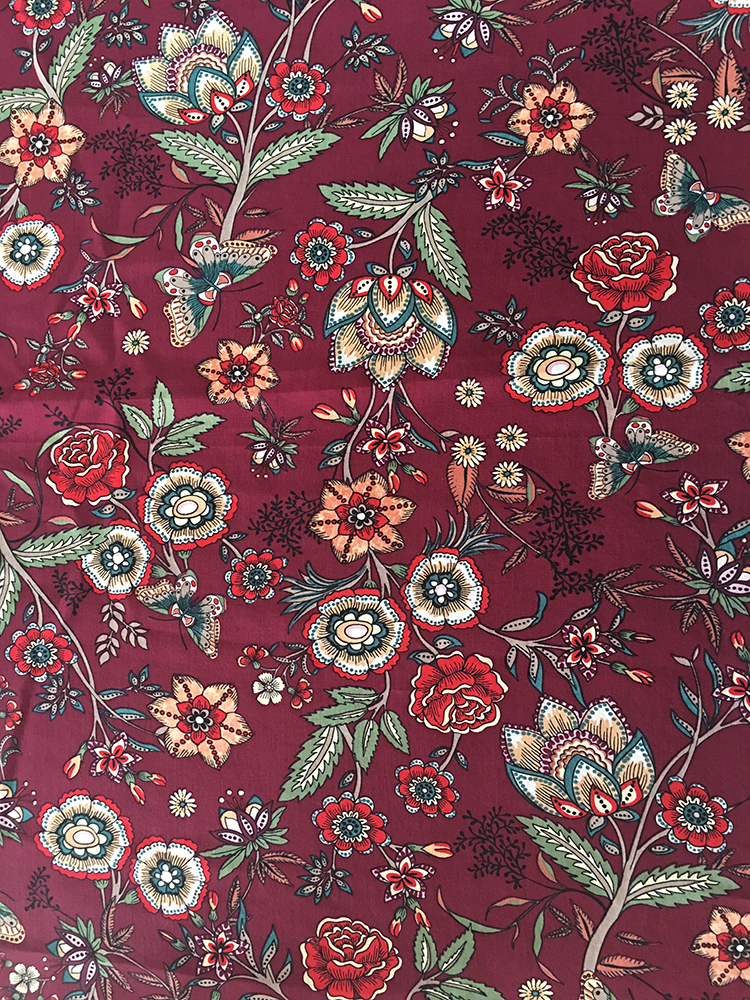 Ethnic Flower Rayon Poplin 45S Light Printing Fabric