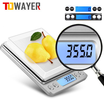 High Precision Mini Kitchen Scale with Backlit 2 Trays Stainless Steel Weight Scale Jewelry Scale with Tare and PCS Function