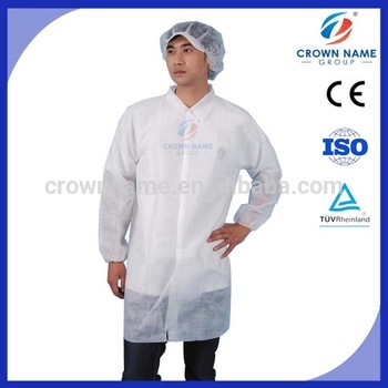 white disposable pp nonwoven lab coat with elastic cuff