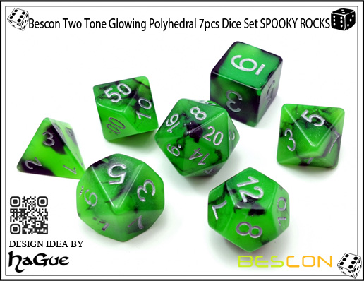 Juego de dados Bescon Two Tone Glowing Polyhedral 7pcs SPOOKY ROCKS-5 Bescon Two Tone Glowing Polyhedral 7pcs Dice Set SPOOKY ROCKS-5
