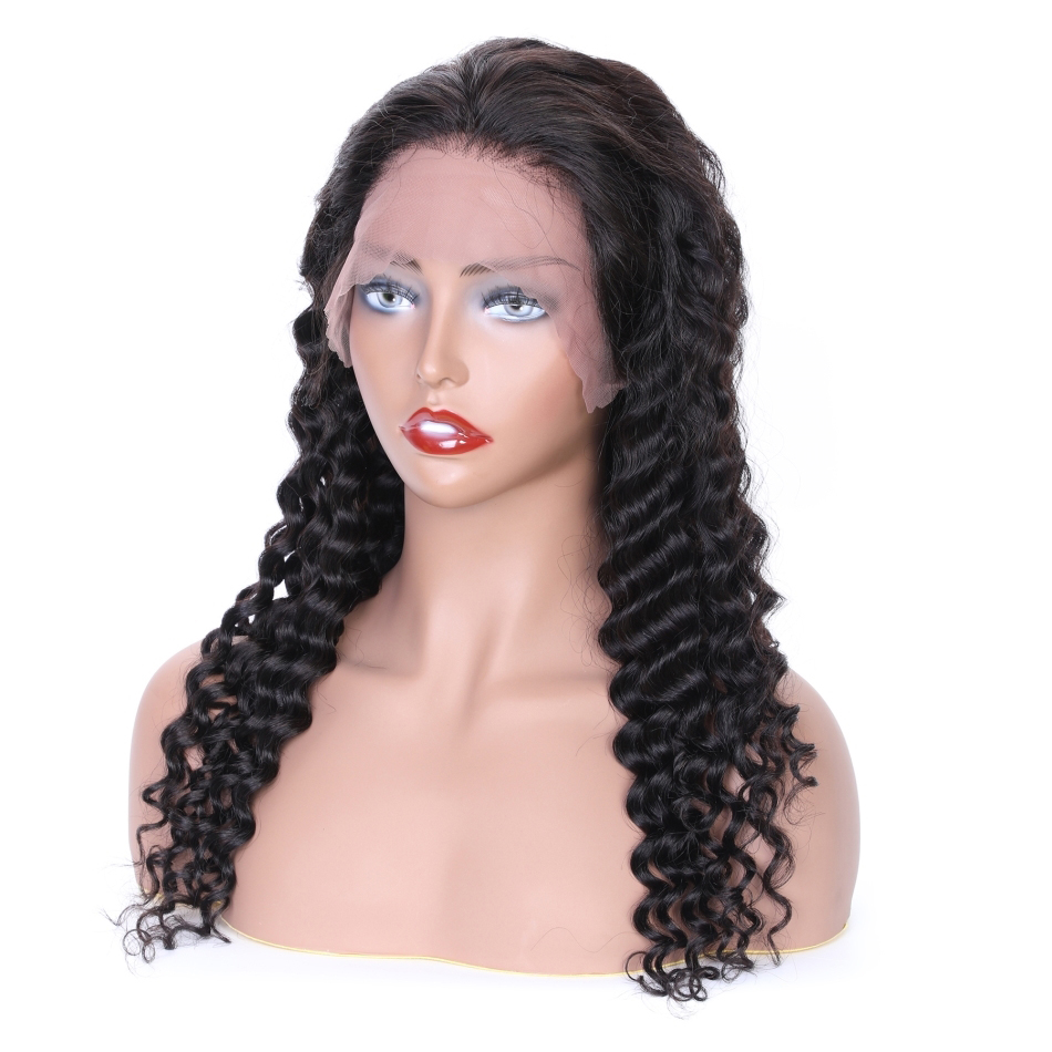 Wholesale Lace Front Wig Brazilian Human Hair Wig  With Baby Hair, Natural Black Color Swiss Lace Deep Wave  Wigs