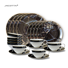 Black Marble Grain Charger Plates and Coffee Cup Sets - Wholesale Ceramic Dinnerware