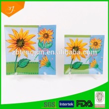 clear glass dinner plate with square shape, square plate with printing, clear glass palte