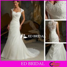 Trumpet Court Train Chiffon Appliqued Queen Anne Neckline Wedding Dress