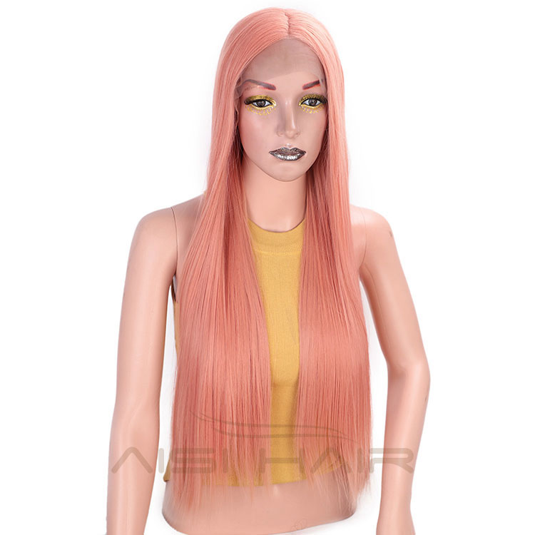 Aisi Hair Lace Front Synthetic Long Straight Wigs Red Silk Straight Long Wigs Colorful Heat Resistant Fiber Lace Front Hair Wigs