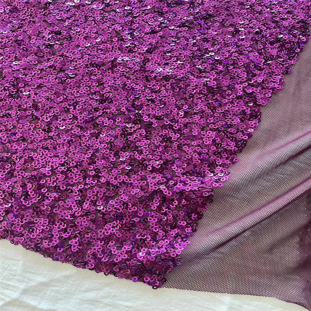 3MM Foam Sequins Spangle Embroidery on Stretch Mesh Fabric