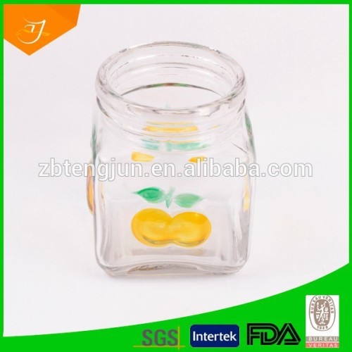 glass storage jar,glass jar with hand painting