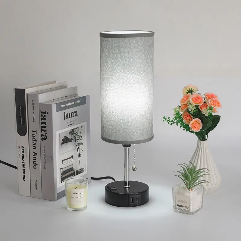 Three-Color Adjustable Dimmable LED Bedroom Lamp with USB Charging