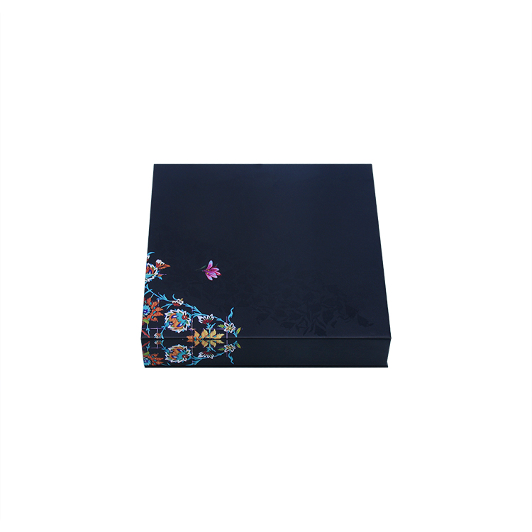 Flip type skin care cosmetics packaging box black blue color printing embossing bronzing product gift box packaging