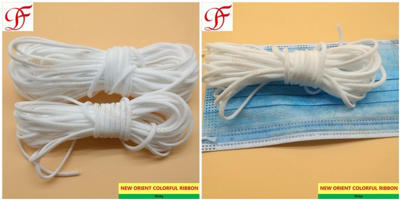 Factory Cusomized White Medical 3mm 5mm Face Mask Elastic Rope Earloop for KN95/N95/Respirator/FFP2 Mask/3 Layers Disposable Mask/Medical Mask/Surgical