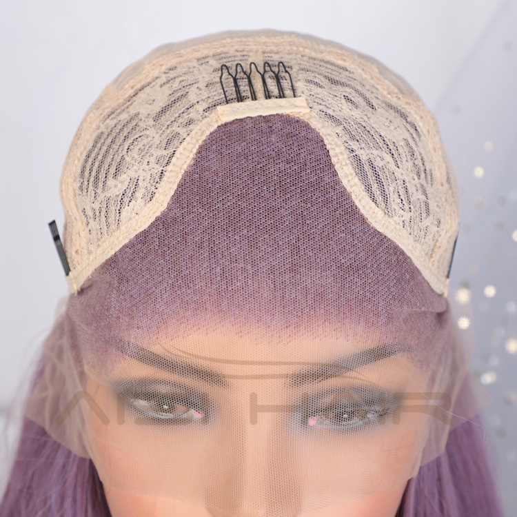 Aisi Hair Popular Light Purple Long Body Wave Wigs For Black Women Long High Temperature Fiber Wigs Free Part Lace Frontal Wigs