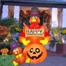 Blow-Up Thanksgiving Turkey and Pumpkin Yard Decoration