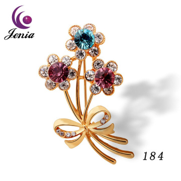 Jenia Fashion Flower Plated Gold Rhinestone Brooch Large Crystal Brooch Flower Brooch