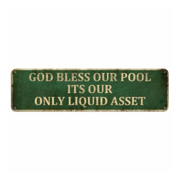 Vintage God Bless Our Pool Sign - Backyard Patio Decor