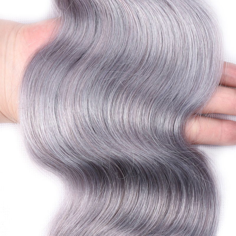 hair extension products Brazilian virgin hair grey silver body wave 10A lace frontal closure