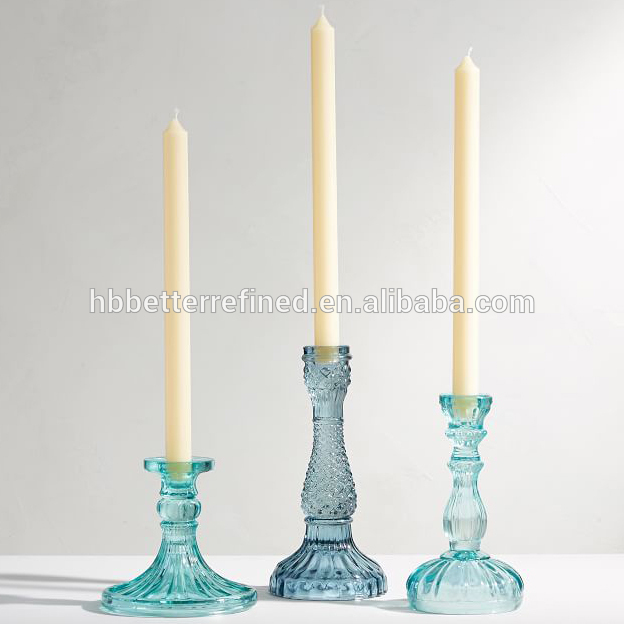 Blue Vintage Pressed Glass Taper Candle Holders0