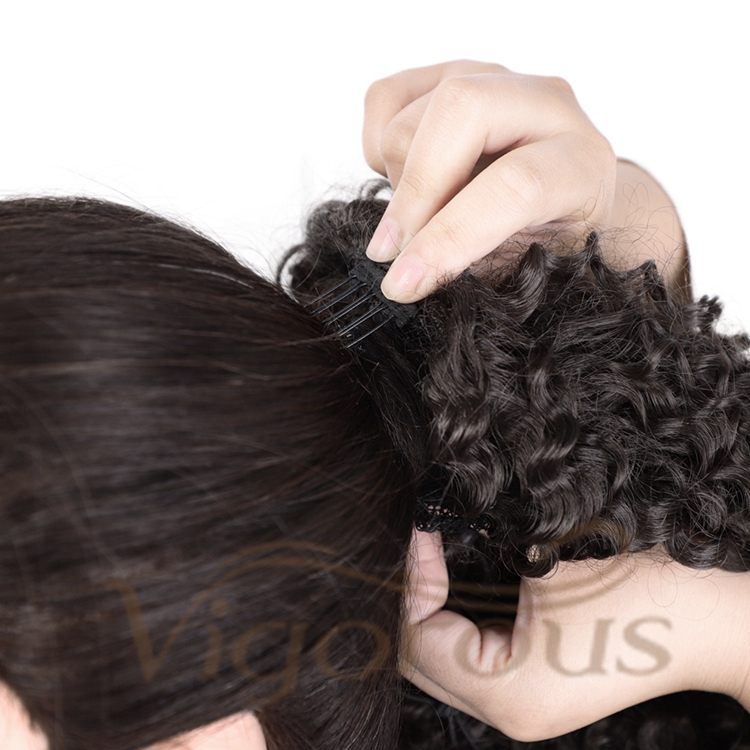 Vigorous Wholesale Cheap Price Middle Long Kinky Curly Adjustable Updo Brown Black Drawstring Synthetic Ponytail Hair Extension