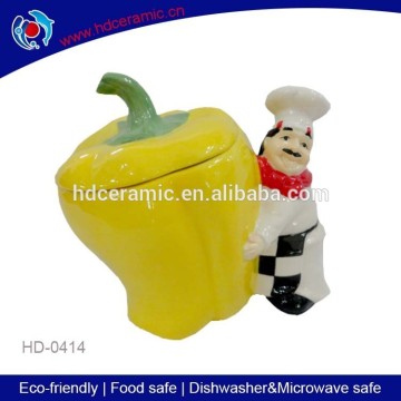 yellow pepper ceramic snacks jar ,long service life chef with cookies jar