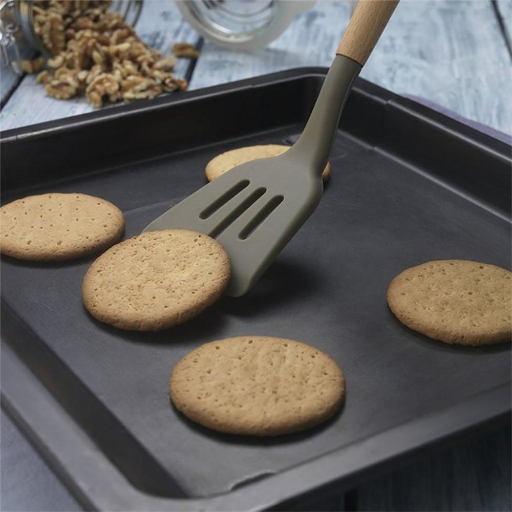 9pcs ustensiles de cuisine en silicone de bois de hêtre