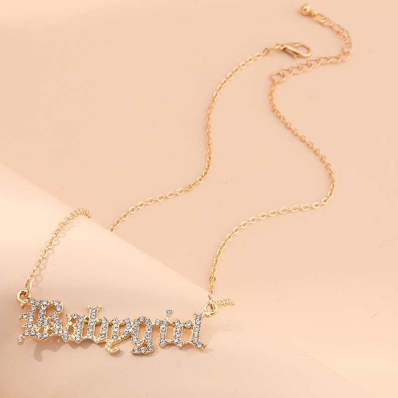 old english font BABYGIRL necklace alloy gold crystal diamond letter pendant necklace