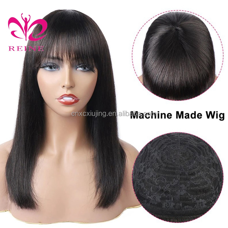 Brazilian Short Fringe Wig Human Hair Bob Wig With Bangs For Women Machine Made Straight Blonde  Bob Human Hair Wigs With Bang