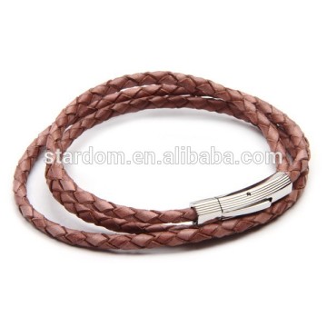 Magnetic Clasp Braided Leather Snap Bracelet