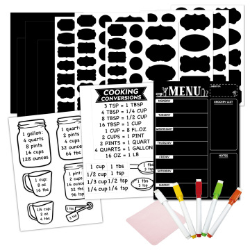Reusable Waterproof Chalkboard Stickers with Meal Planner and Conversion Table