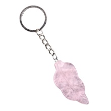 Rose Quartz Handmade Craved Leaf Pendant keychain Accessories