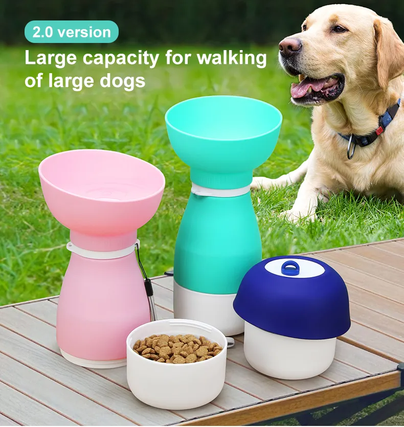 Factory Wholesale Collapsible Food Feeding Dog Water Dispenser Portable Leak Proof Dog Travel Water Silicone Bottle for Outdoor Walking