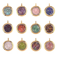 Gold Color Steel Stainless Living Memory Floating Locket Charm Gemstone Chips Pendant for Making Jewelry Crystal Pendulum