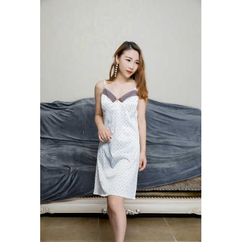 White satin nightdress with point print for women