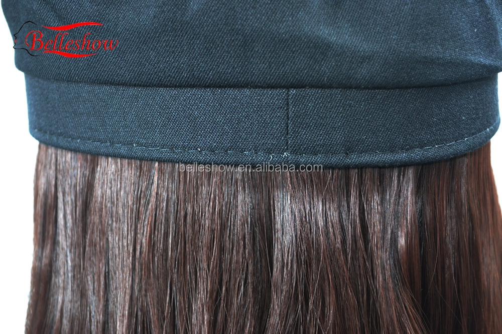 Hot sell cheap wholesale  fashion girl black curly wig cap Long curly hair hat wig long curly hair Navy hat wig cap