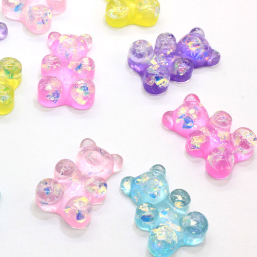 Glitter Artificial Bear Resin Beads Flatback Cabochon Gummy Bear Charms for Keychain Ornament Jewelry Making