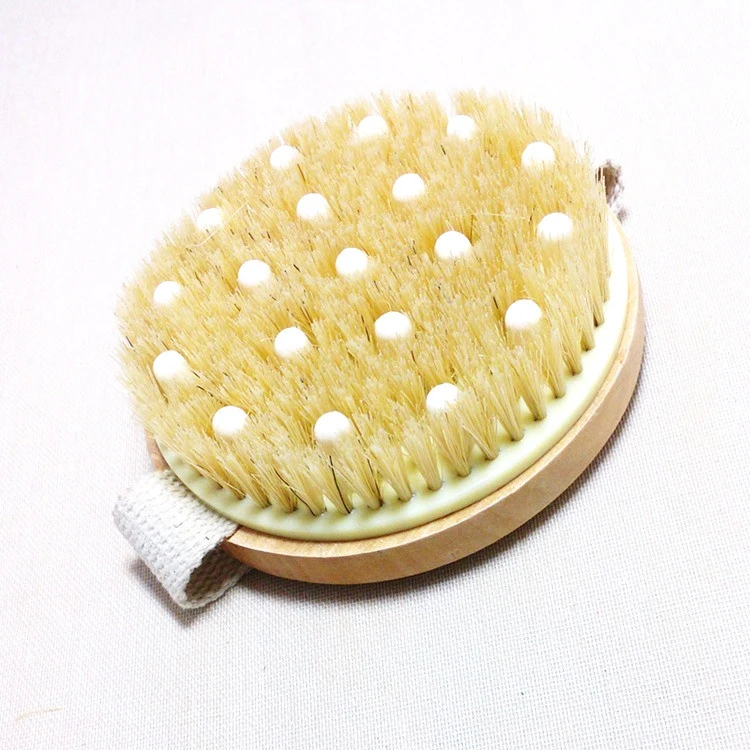 Oval Shape Beech Handle Sisal Bristle Bath Brush Scrubber