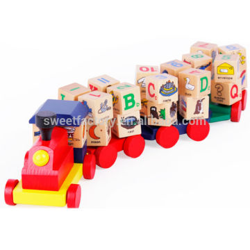 Funny DIY wooden train with building blocks,Education wooden train for kids,Hot sale wooden train toy set