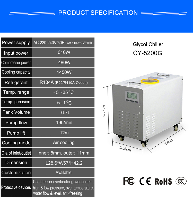 CY5200G 1/2HP 1450W the best value small home brewing glycol beer chiller wort wine glycol chiller for brewery