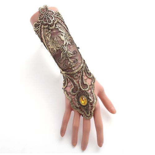 Women Vintage Retro Flapper Dress Gloves Hollowed Out Embroidered Lace Fingerless Bracelet Criss Cross Lace Up Steampunk