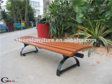 Outdoor wooden backless bench with metal legs