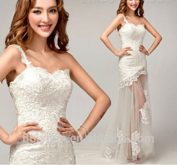 sexy lace tulle mermaid one shoulder wedding dresses
