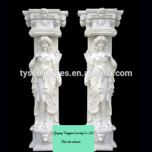 Hot sale decorative and architectural white marble woman statue pillar stone columns