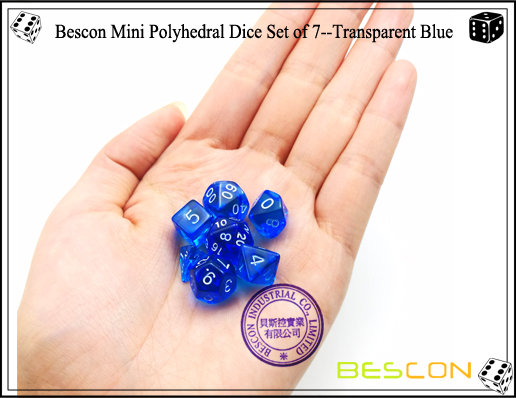 Bescon Mini Polyedric Dice Set de 7 - Transparent Bleu-5 Bescon Mini Polyhedral Dice Set of 7--Transparent Blue-5