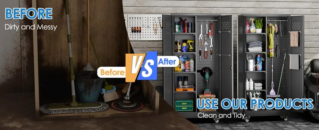 Rolling Tool Cabinet Metal Storage Cabinet with Doors & 4 Adjustable Shelves
